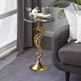 thumbnail image 3 of DecMode 16" x 28" Gold Aluminum Metal Pedestal Sea Horse Accent Table with Black Marble Tabletop, 1-Piece, 3 of 15
