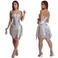 thumbnail image 3 of Minivestido PORRCEY para mujer, hombros descubiertos, lentejuelas brillantes, plateado, 3 of 5