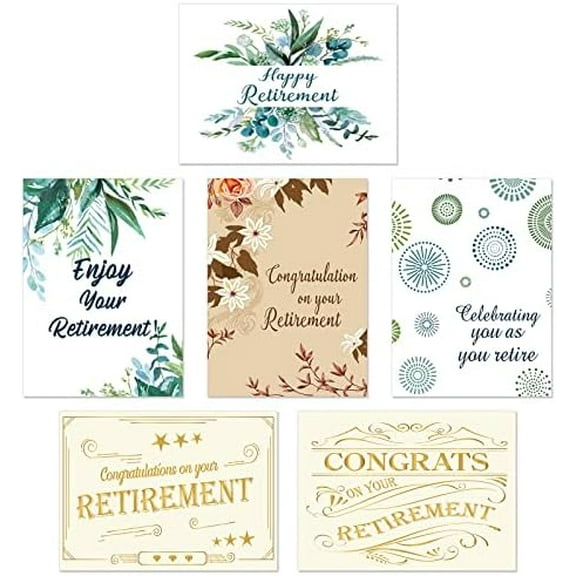 36 Retirement Cards with Envelopes Sets 6 Styles for Coworker Teacher Employee Men Women Retirement Greeting Congratulations Cards
