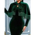 thumbnail image 5 of Women'S Elegant Velvet Dress Set with Tassel Shawl for Evening Events Dark Green M, 5 of 9