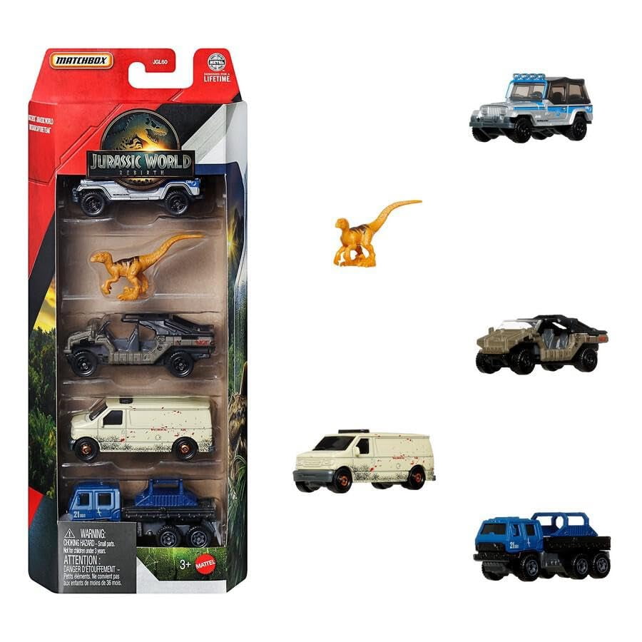 Jurassic World Matchbox Dinosaur Vehicles 5 Packs Bundle of 4 (JGL60-956B)