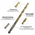 thumbnail image 3 of 1pc HSS High Speed Steel Titanium Coated Drill Bit 1/4 Hex Shank 1.5mm-6.5mm, 3 of 10