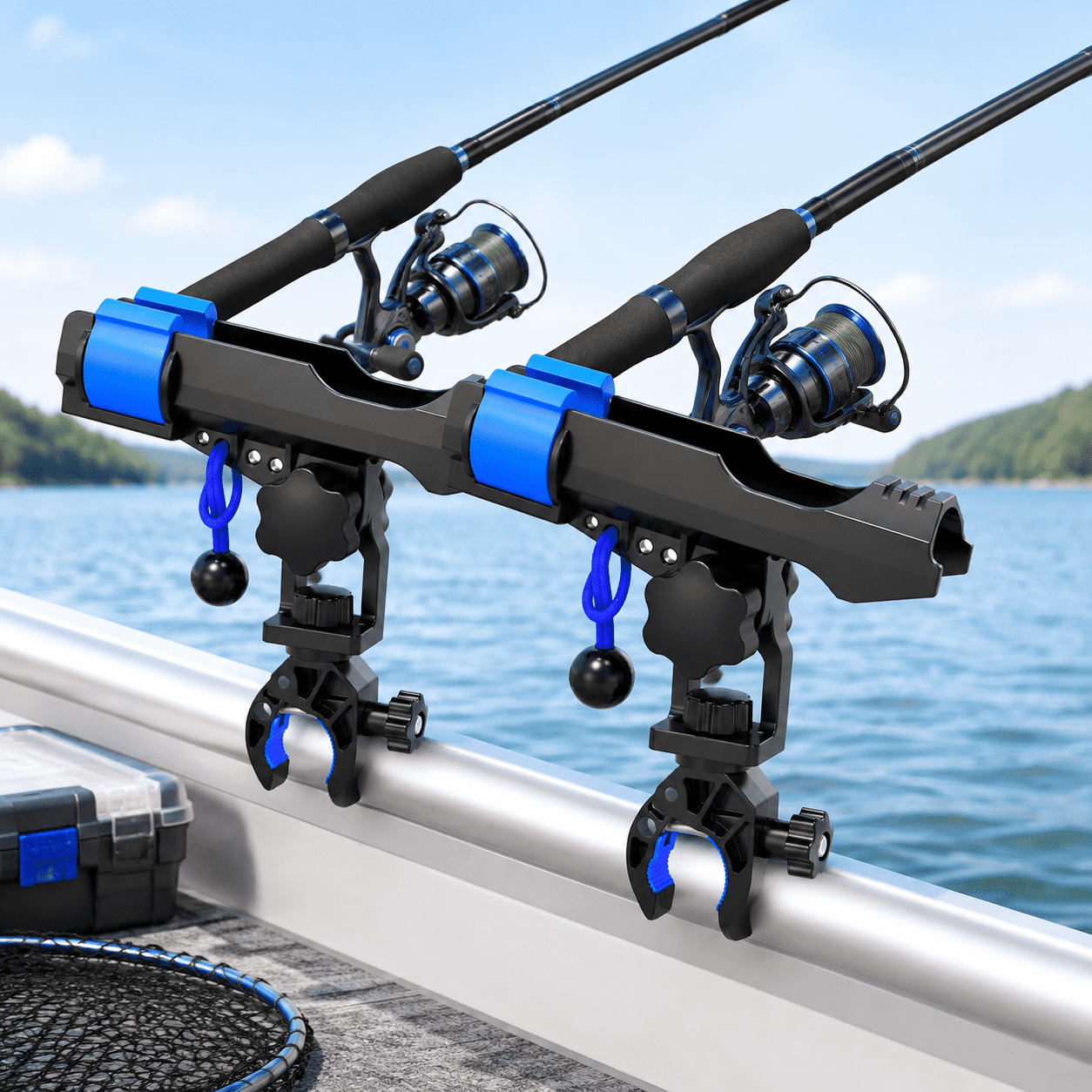 Unbranded Clamp On Round Rail Mount Fishing Boat Rod Holder 2 Black