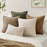 Fancy Homi 2 Packs Natural Beige Decorative Linen Soild Throw Pillow Covers 18x18 Inch for Living Room Couch Bed sofa, soft Square Farmhouse Vintage Cushion Cases Modern Home Décor, Cream 45x45 cm