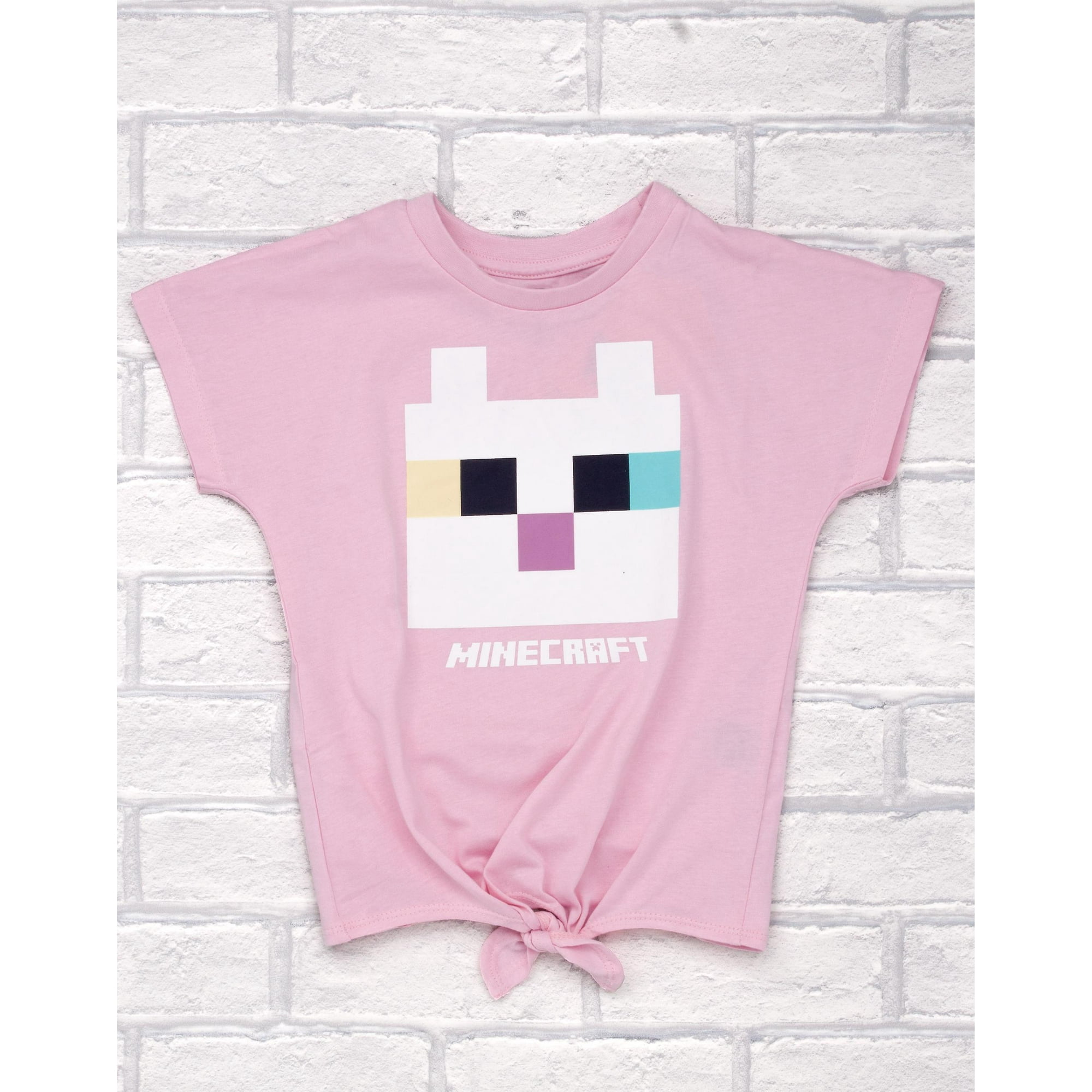 Youyo Minecraft T Shirt For Girls Kids Kitty Front Character Tie Pink Gamer Tee Childrens Clothing Gaming Merchandise Gifts Pink