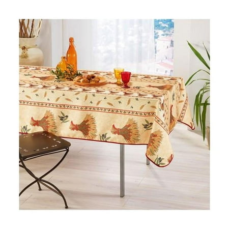 

60x120 Rectangle (150/300cm) Stain Resistant Olives Wheat Bouquets Ecru French Provence Tablecloth New!