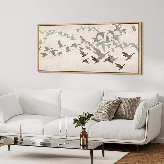 IDEA4WALL Extra Large Framed Canvas Print Wall Art Wild Freedom Assorted Birds in Flight Vintage Art Nature Wilderness Retro Wall Decor Oversized Artwork Relax/Calm for Room Decor - 60"x30"