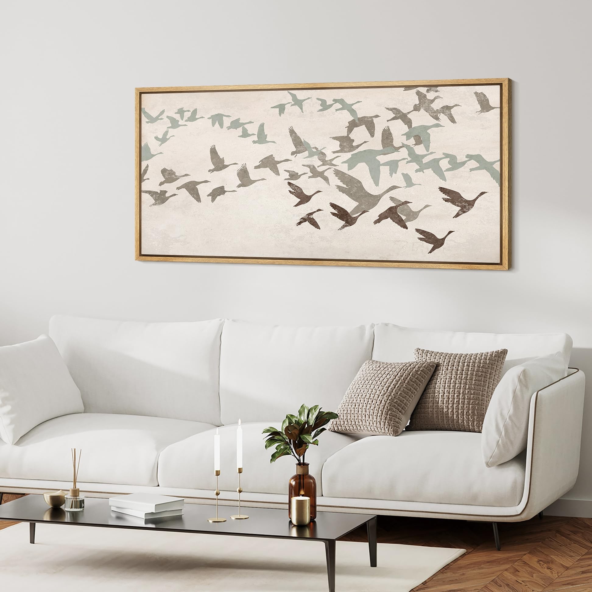 IDEA4WALL Extra Large Framed Canvas Print Wall Art Wild Freedom Assorted Birds in Flight Vintage Art Nature Wilderness Retro Wall Decor Oversized Artwork Relax/Calm for Room Decor - 60"x30"