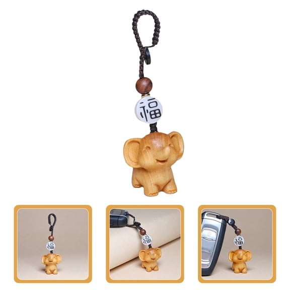 Tineasur Cute Key Pendant Elephant Charm Wood 1Pack For Backpacks And Handbags