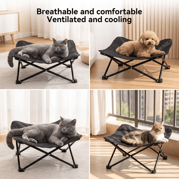 Elevated Cat Bed, Breathable Cooling Pet Cot, Foldable Portable Raised Bed for Indoor and Outdoor Use, Ventilated Mesh Bed for Cats and Small Dogs