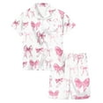 thumbnail image 2 of Teen Satin Girls Pajama Set Valentines Day Pjs Short Sleeve Bow Print Button Down Sleepwear Girl Pjs 10-11 Years, 2 of 4