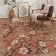 thumbnail image 3 of 5x7 Washable Rugs Non Slip Low Pile Lightweight Print Pattern Area Rug for Living Room Bedroom, Machine Washable Indoor Throw Rug Blossom Branch, Terracotta, 3 of 5