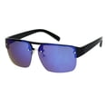 thumbnail image 2 of Minimal Mod Rectangular Half Rim Mens Plastic Designer Sunglasses Black Blue Mirror, 2 of 4