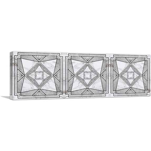ARTCANVAS Art Deco Black Geometric Lines on White Panoramic Canvas Art Print - Size: 36" x 12" (0.75" Deep)
