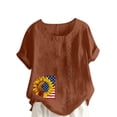 thumbnail image 3 of lcziwo Women Patriotic T Shirt Plus Size Linen Stars Stripes Short Sleeve Shirts Patriotic Graphic Memorial Summer Crew Neck T Shirt Brown XXXXXL, 3 of 5