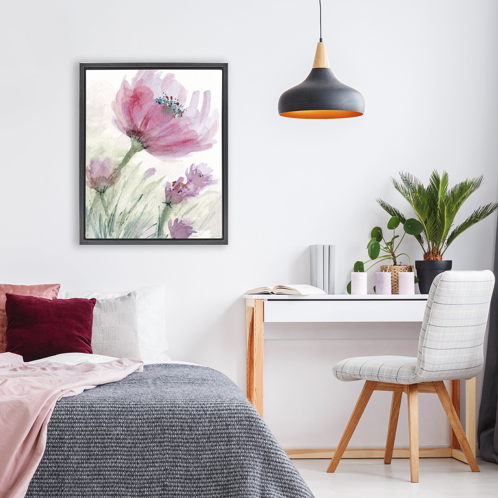 Stupell Industries Pink Flower & Speckled Stamen Black Framed Floater Canvas Wall Art, design by Patti Bishop