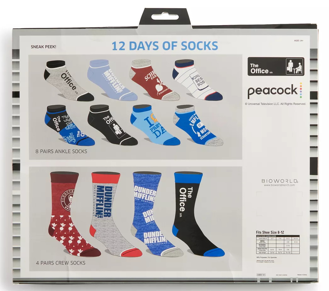 The Office 12 Days of Socks - Advent Gift Box with 12 Pairs of The Office Themed Socks