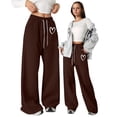 thumbnail image 2 of Mercatoo Heart Print Sweatpants for Girls Baggy Athletic Pants Wide Leg 𝗬2K 𝗗rawstring Elastic Waist Joggers with Pocket, 2 of 7