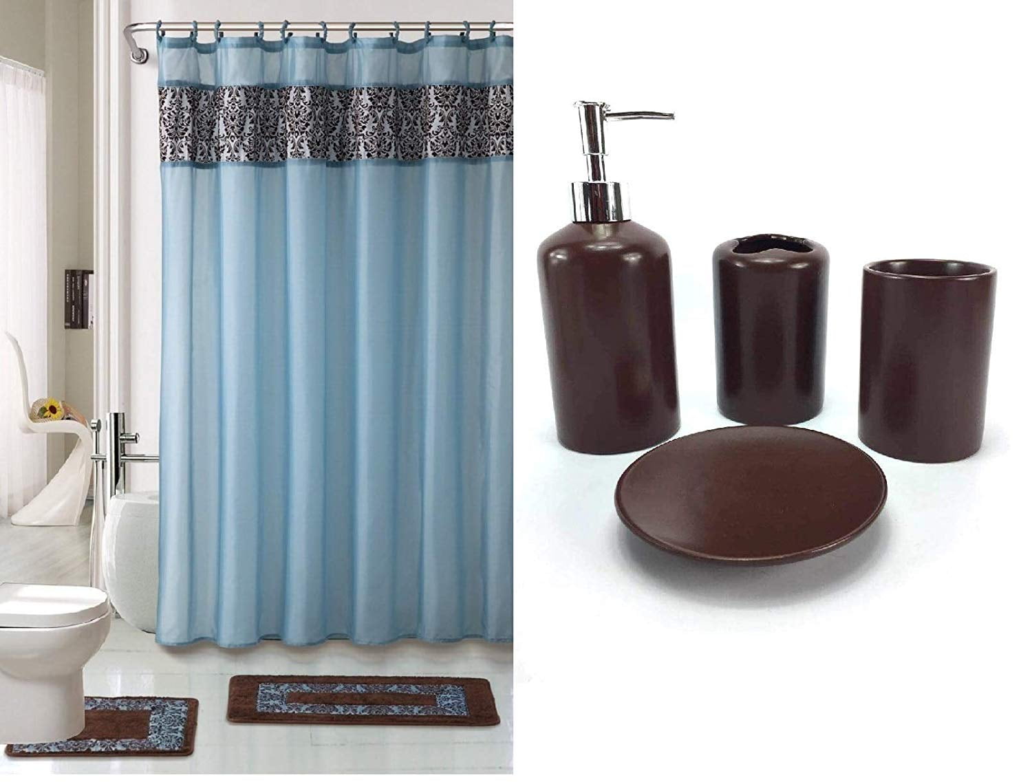 Details about   Blue Crystal Flower Black Background Waterproof Polyester Shower Curtain Set 72"