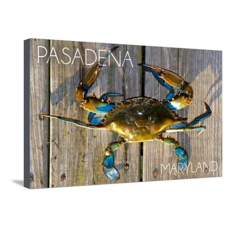 Pasadena, Maryland - Blue Crab on Dock Stretched Canvas Print Wall Art By Lantern