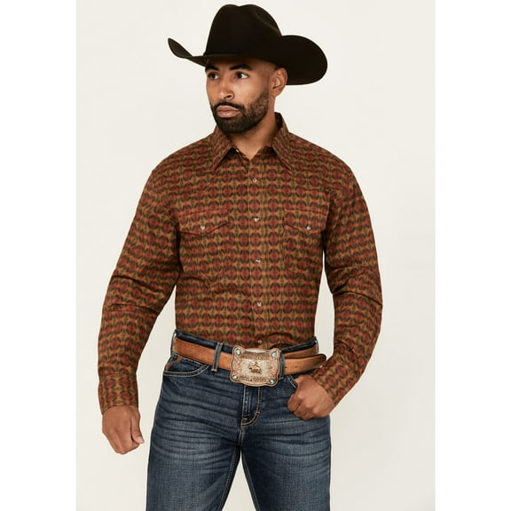 Wrangler Men's 20X Geo Print Long Sleeve Snap Stretch Western Shirt - 112352210 Medium
