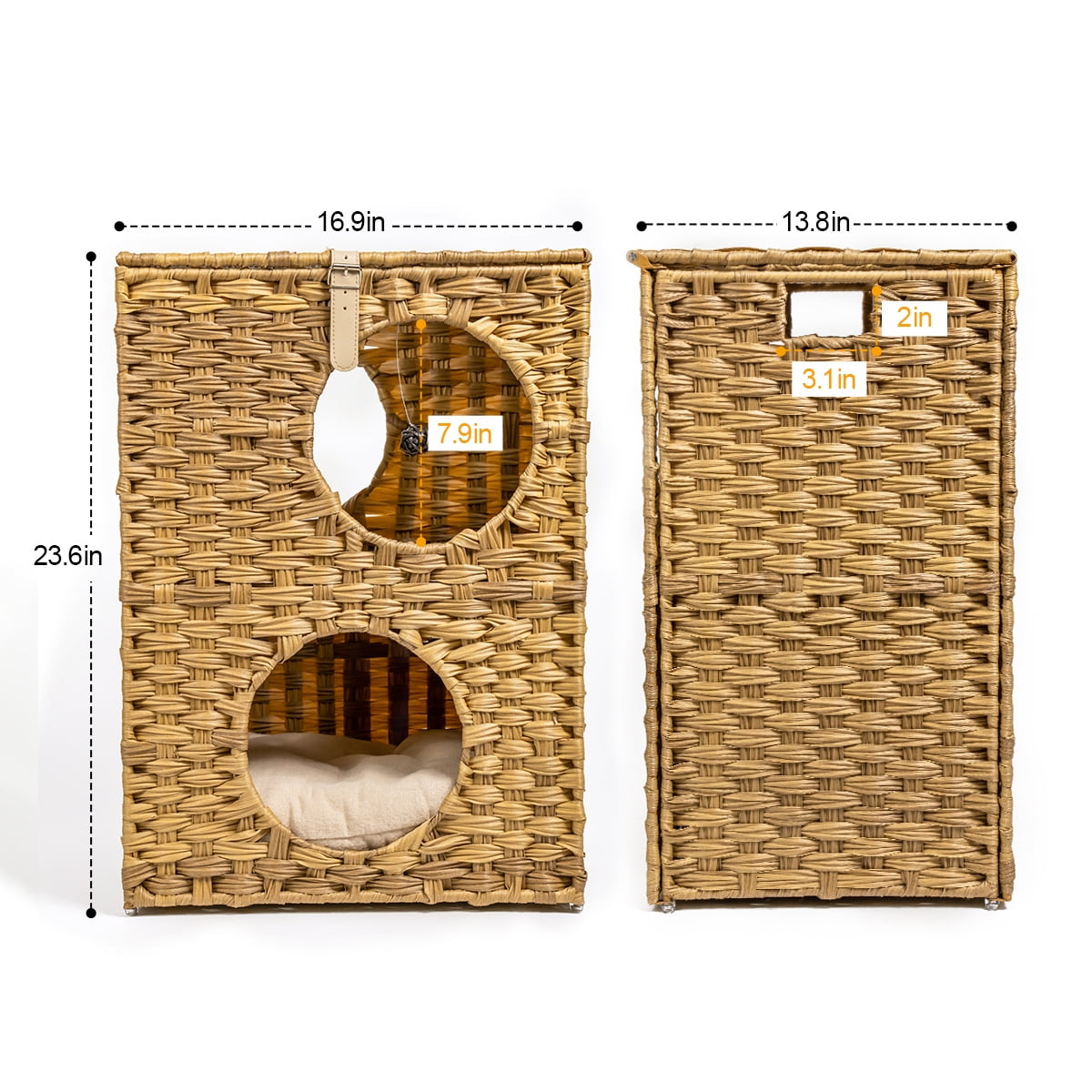 Canddidliike Large Wicker Cat Bed Brown Stackable Condo with Rattan Ball and Mat Canddidliike Large Wicker Cat Bed Brown Stackable Condo with Rattan Ball and Mat