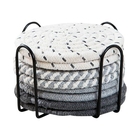 

CHXonu 8PCS Table Coffee Mats With Storage Rack 4.3 Inch Circular Thread Woven Mats For Kitchen Table Thickened Insulation Corner Dining Table Set in Small Dining Table round Set round Table Place