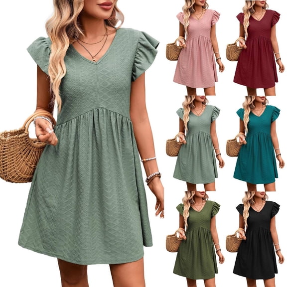 Dxzfnsa Summer Dresses for Women 2026 Short Sleeve Wrap V Neck Floral Sundress Dress Beach Vacation Fashion Clothes S-2XL
