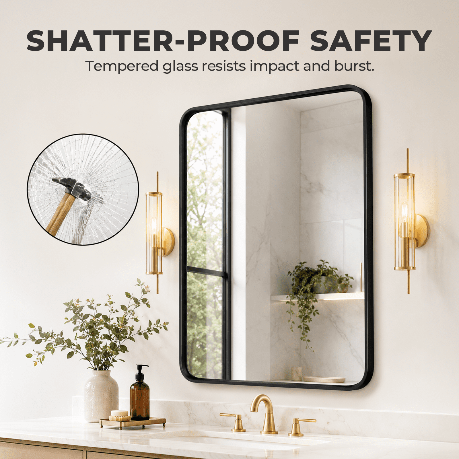 Alvantor Metal Framed Rectangular HD Wall Mirror with Tempered Glass and Rust Resistance