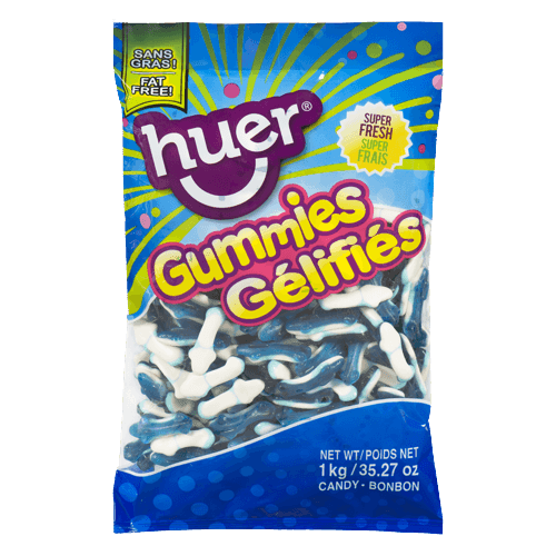 HUER Small Blue Sharks Gummy Candy, Blue Raspberry & Cream Flavor, Bulk 1kg (2.2 lbs) Bag, Perfect for Candy Buffets and Ocean-Themed Parties