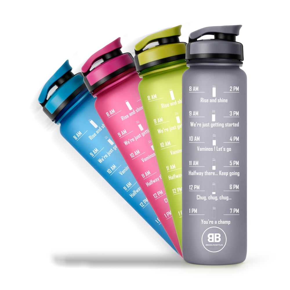 32 Oz Sports Water Bottle By Brooklyn Bottles With Motivational Time Marker And Reminder Bpa Free