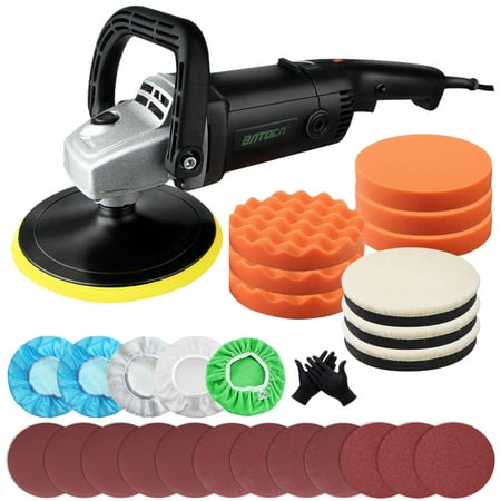 

BATOCA Car Buffer Polisher Rotary Polisher Powerful Wax Machine with 7 Backing Plate 6 Variable Speed Up to 3000 RPM with 2 handle Foam Pads Wool Pads Sanding Paper