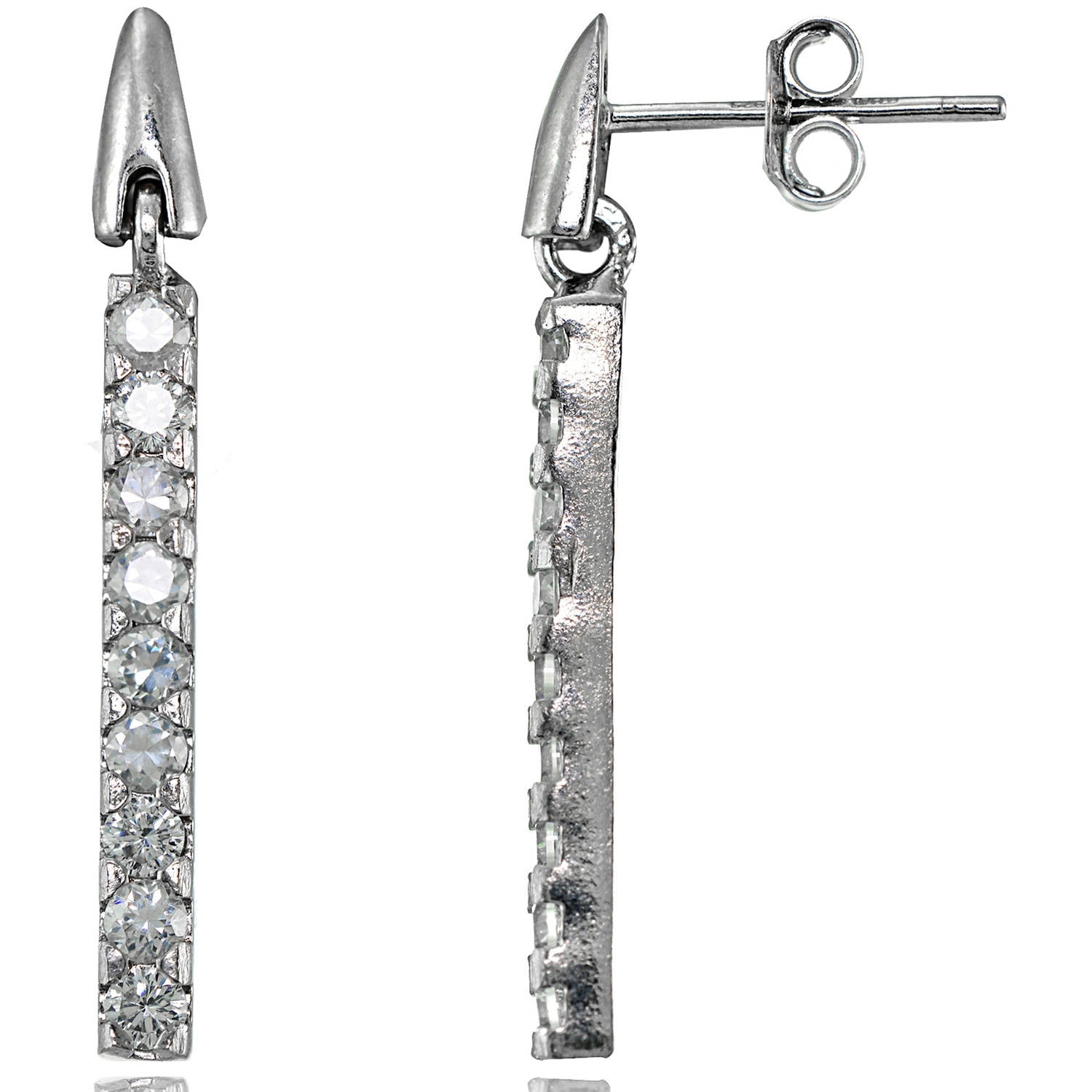 CZ Sterling Silver Bar Dangle Drop Earrings