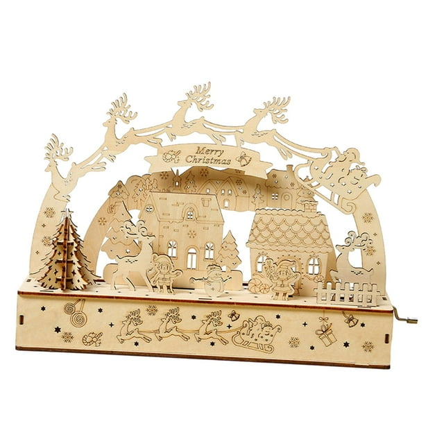 Rompecabezas de madera 3D, caja de música navideña, rompecabezas artesanal mecánico, decoración navideña de escritorio, juego de modelos de madera