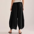 thumbnail image 4 of Women Cotton Lace Trim Wide Leg Pants Summer Casual Cropped Drawstring Elastic Waist Lightweight Trousers with Pockets, 2XL, 4 of 6