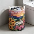 thumbnail image 4 of Boho Floral Landscape Laundry Basket,Quilted Fabric Storage Hamper with Sturdy Handles,Artistic Sunflower Print Organizer for Dirty Clothes,Towels and Home Decor, 4 of 6