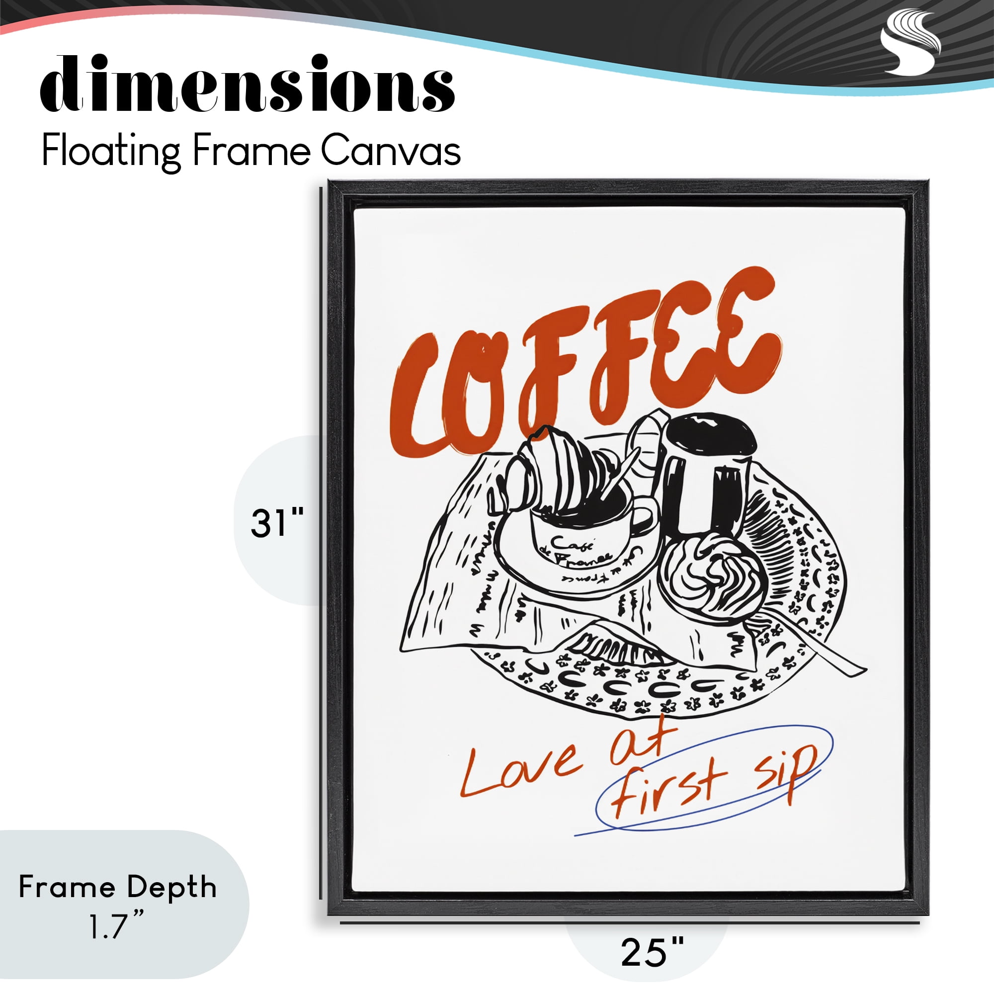 Stupell Industries Coffee Love At First Sip Black Framed Floater Canvas Wall Art, design by The Prints Vibe
