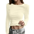 thumbnail image 5 of Inglocry Long Sleeve Shirts for Women Scoop Neck Going Out Slim Basic Tshirts 2025 Trendy Tops Thermal Fall Outfits Khaki 3XL, 5 of 8