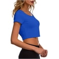 thumbnail image 5 of Crunowin Women’s Casual Crop Top, Soft Breathable Round Neck Short-Sleeve Summer Lightweight Tee Blue Free Size, 5 of 6