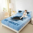 thumbnail image 4 of Feelyou Kids Ice Hockey Queen Sheet Sets, Est Sleep Sports Flat Sheet, Blue Stripes Lines Queen Fitted Sheet, Breathable Home Decor, 4 Pieces, 4 of 7