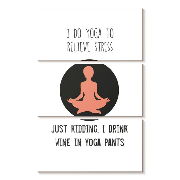 Elephant Stock Wine And Yoga Wall Art - Vertical Multi Panel Canvas - Living Room Wall Decor - Inspirational And Typography Multi Panel - Black And White Decor By Jan Weiss - 14" x 23"
