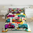 thumbnail image 2 of Homewish Cassette Tape Full Size Comforter Sets 3-Piece for Teens Boys Girls,Graffiti Splash Bedding Comforter Set,Music Theme Lightweight Bedding Sets,Luxury Bedroom Decor,Reversible, 2 of 8