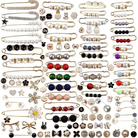 70 Pcs Brooch Pins, Sweater Shawl Hat Clip Neckline Pins Double Faux Pearl Brooches for Women Fashion Cover Up Buttons Clothing Dress Decoration Accessories Pant Waist Tightener Safety Pins