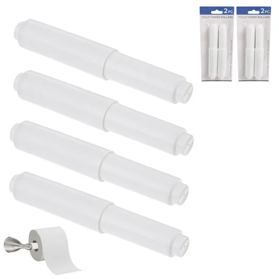 4 Pc White Toilet Paper Rollers Holder Spring Loaded Bathroom Roll Replacement