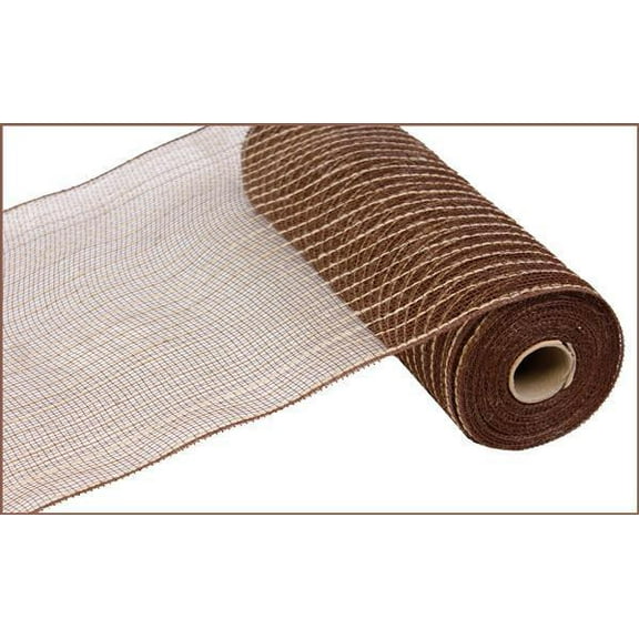 10" Wide Poly Jute Deco Mesh Natural & Brown Thin Stripe 10.5" Wide by 10 Yards / 30 Feet Long
