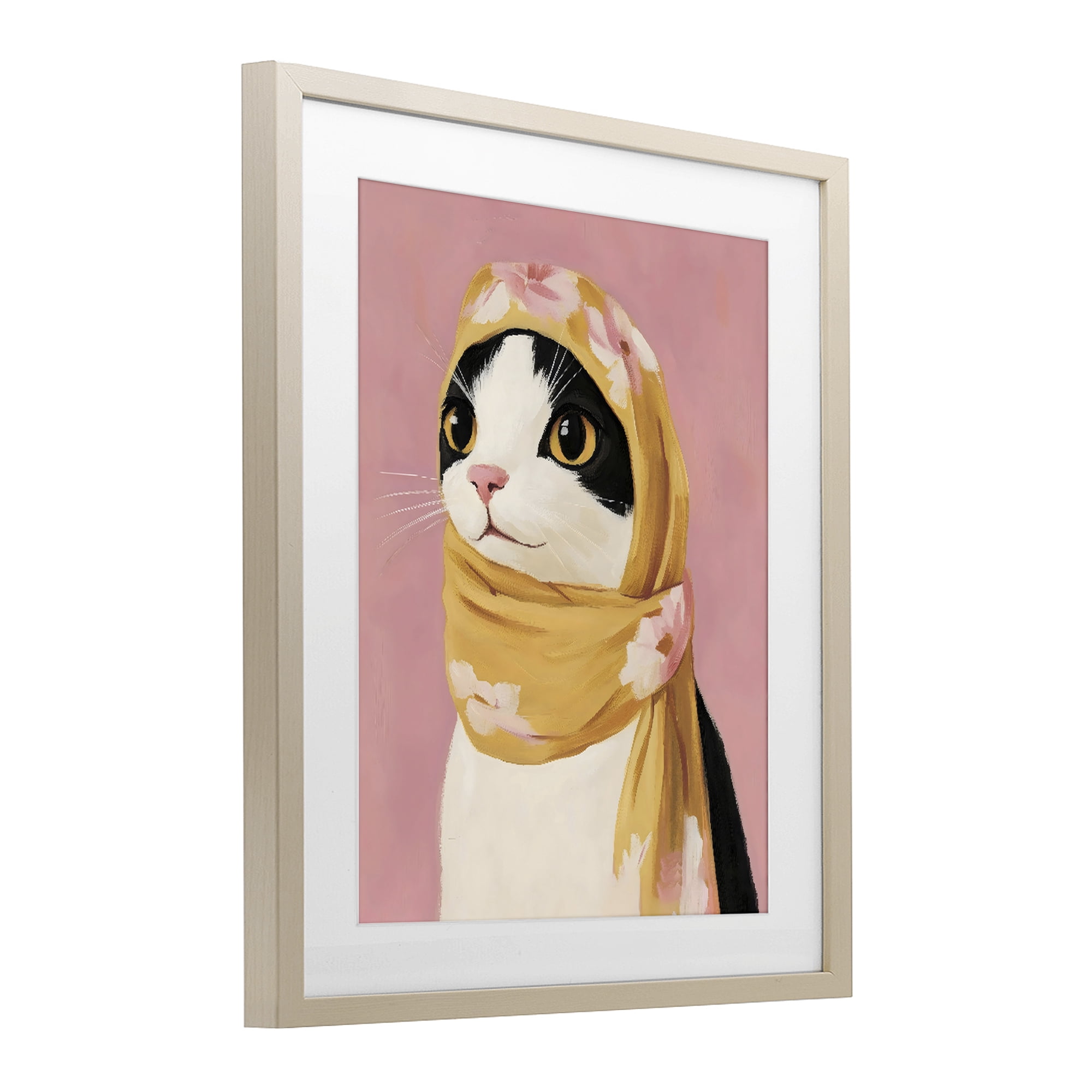 Stupell Industries Cat Babushka in Yellow Scarf Birch Framed Print Under Glass, design by The Prints Vibe