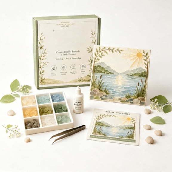 Sea Glass Art Kit, DIY Sea Glass Mosaic Art Kit, Ocean-Themed Seaglass Craft Kit with Colorful Glass Pieces, Beautiful Ocean-Inspired Artwork, Coastal Home Decor Creative Handmade Gift,A