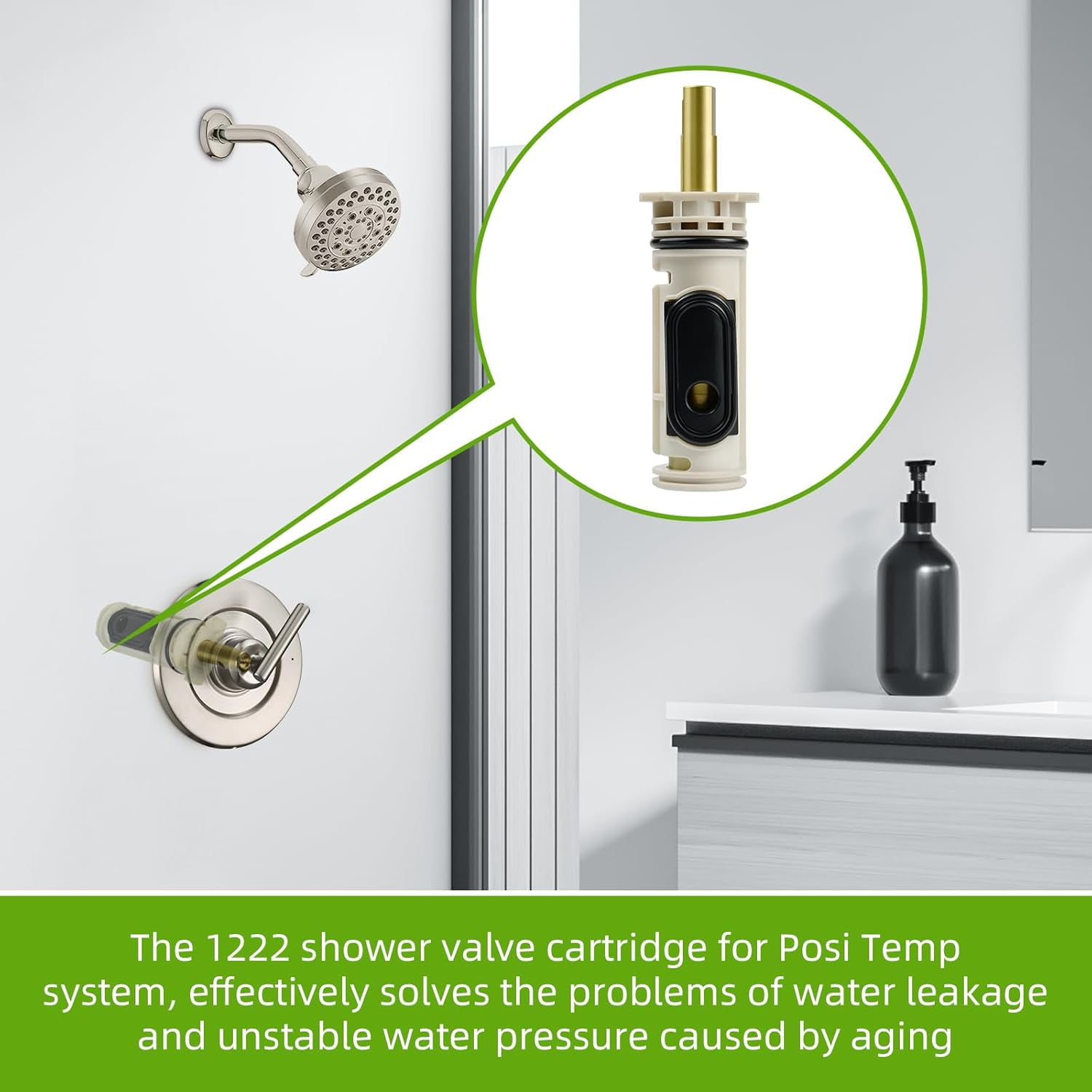 1222 Repair kit Replacement for Moen Single Handle Posi Temp Cartridge, Compatible with Moen Bathtub & Shower Faucet, Durable Brass & Plastic Construction