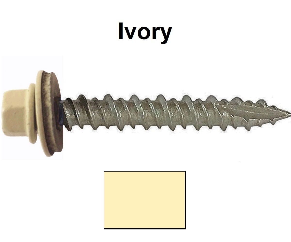 Length 1in. 250 Pcs of #10 Torx Low Profile Roofing Screws Mechanical Galvanized Ivory Finish 