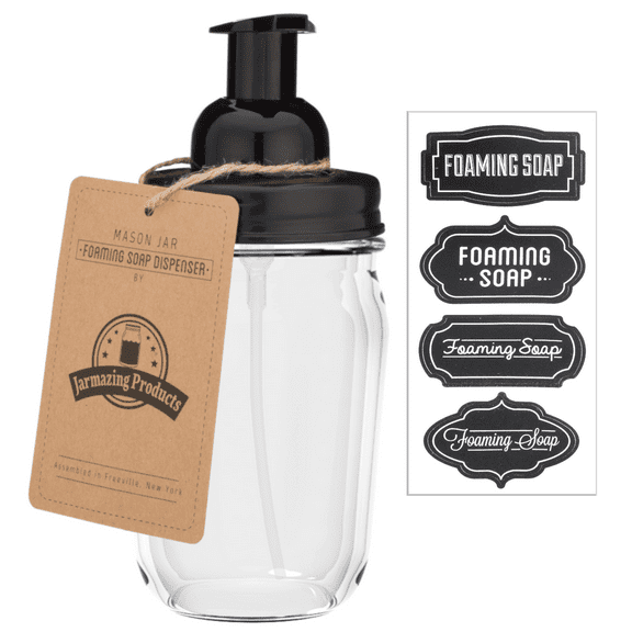 Jarmazing Products Mason Jar Soap Dispenser - Black - With 16 Ounce Clear Mason Jar